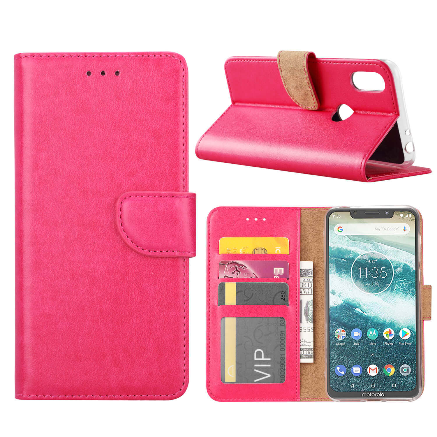 Boekmodelhoesje Motorola One - Donkerroze