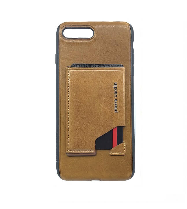 Pierre Cardin Leren Backcover Met Kaarthouder iPhone 8 Plus / 7 Plus - Bruin