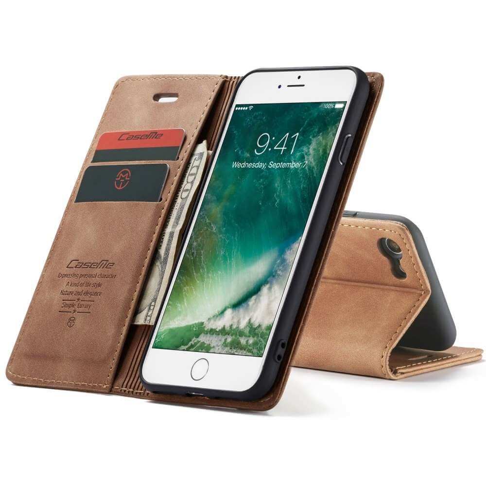 CaseMe Retro Boekmodel Hoesje iPhone 8 7 – Bruin