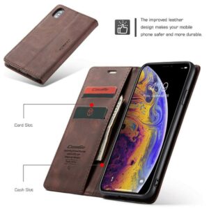 CaseMe Retro Boekmodel Hoesje iPhone XS X – Bruin 3