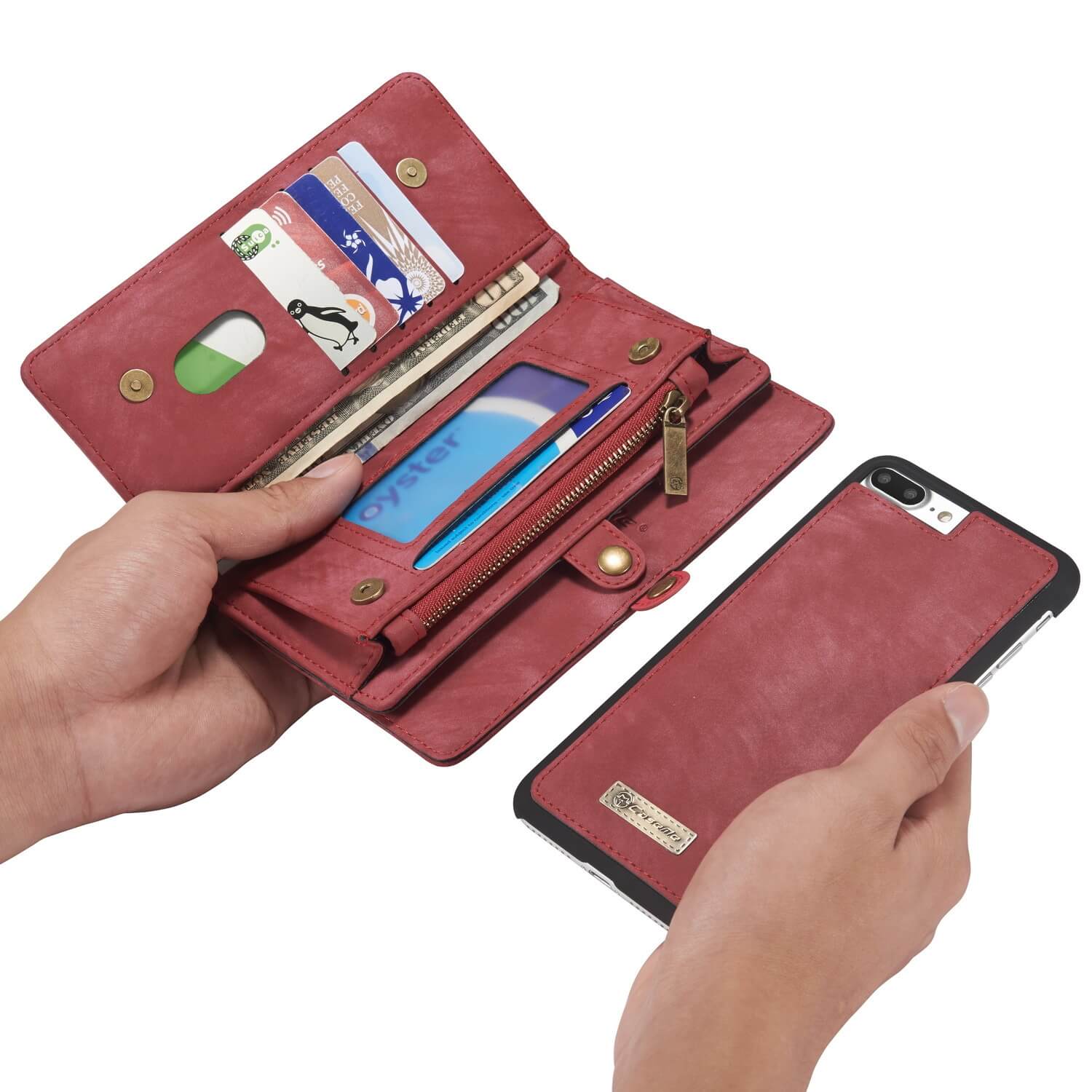 CaseMe Vintage Portemonnee Hoesje iPhone 8 Plus 7 Plus - Rood3