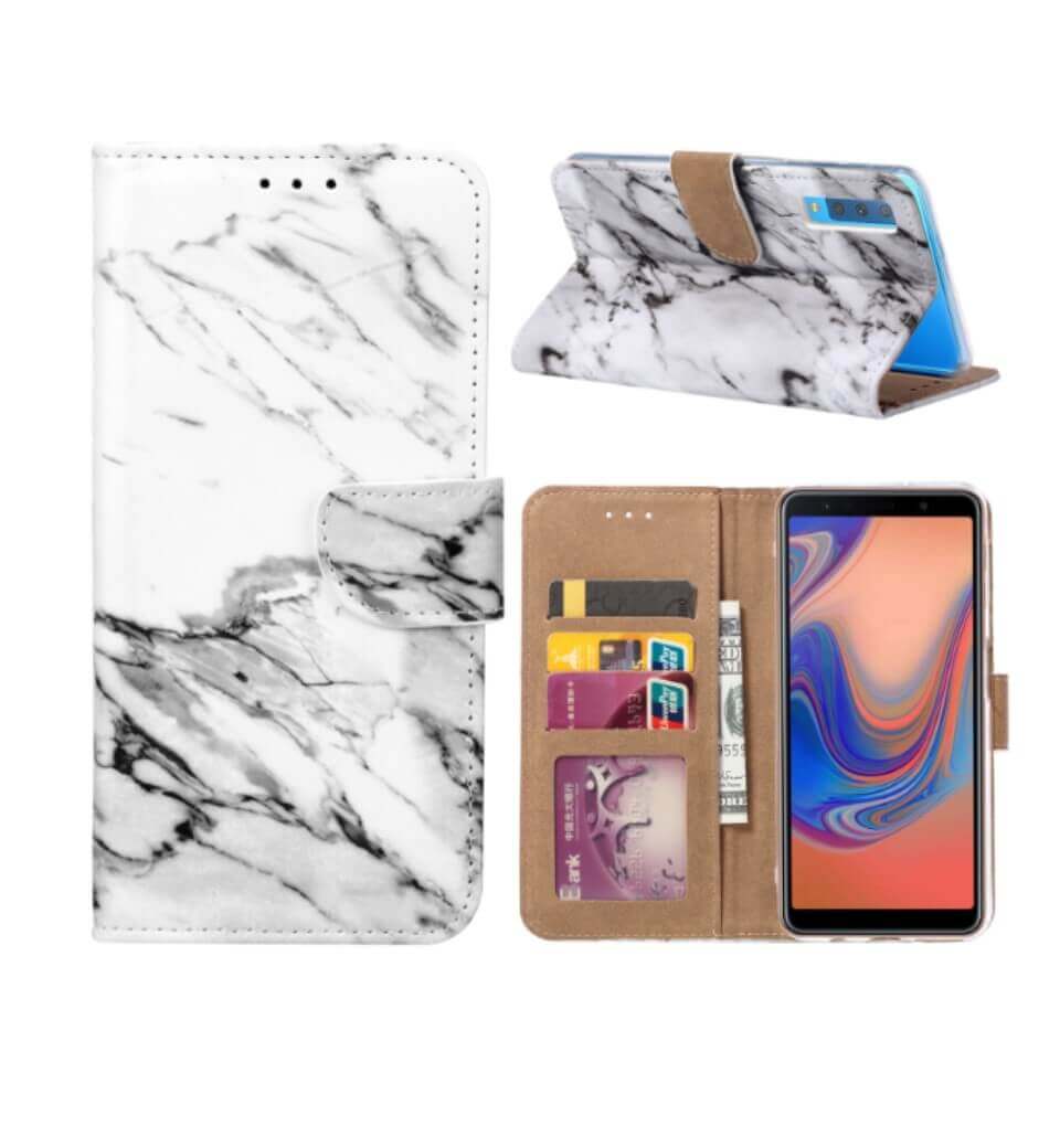 Marmeren Boekmodelhoesje Samsung Galaxy A7 (2018) - Wit