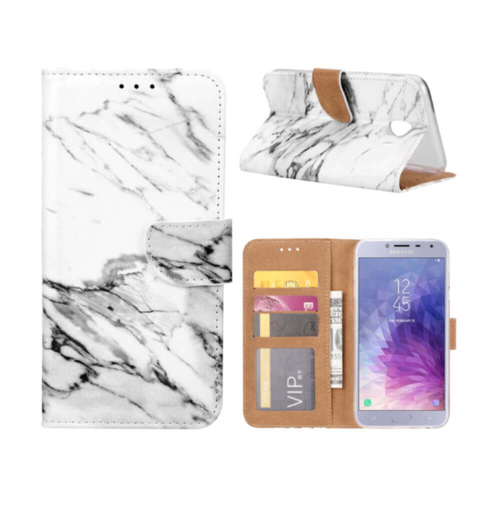 Marmeren Boekmodelhoesje Samsung Galaxy J4 - Wit