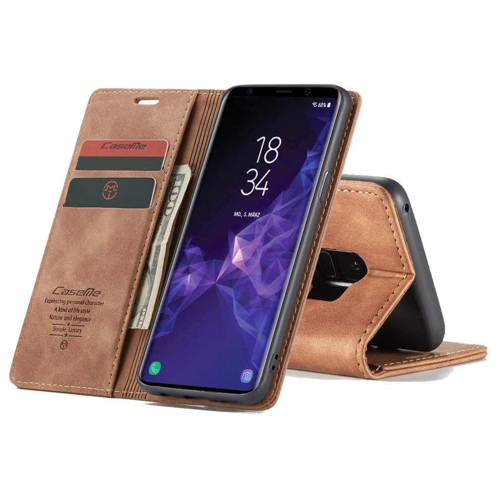 CaseMe Retro Boekmodel Hoesje Samsung Galaxy S9 – Bruin