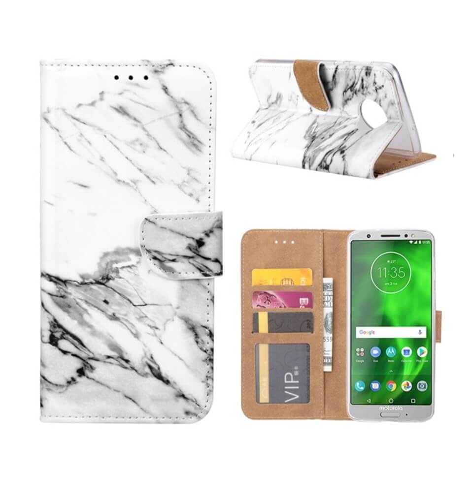 Marmeren Boekmodelhoesje Motorola Moto G6 - Wit