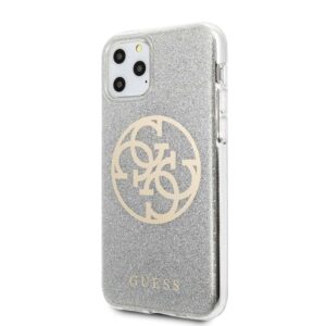 GUESS Glitter Circle Backcover Hoesje iPhone 11 Pro Max - Grijs