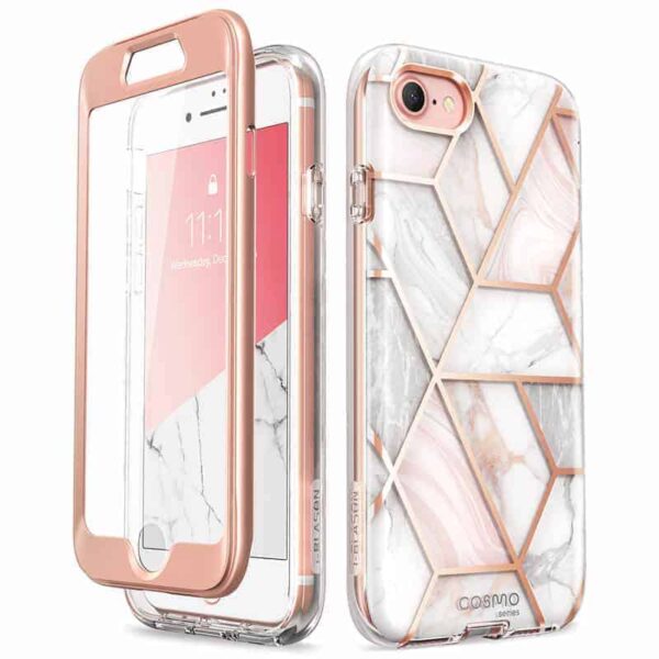 COSMO 360° Backcover Hoesje Met Screen Protector iPhone SE 2020 - Marble Wit 1