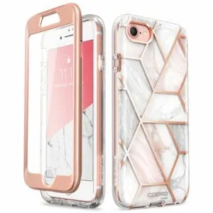 Cosmo 360 Back Cover met Screen Protector iPhone SE (2022 / 2020) – 8 – 7 – Marmer Wit