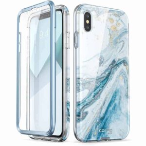 COSMO 360° Backcover Hoesje Met Screen Protector iPhone XS - Marble Blauw 1