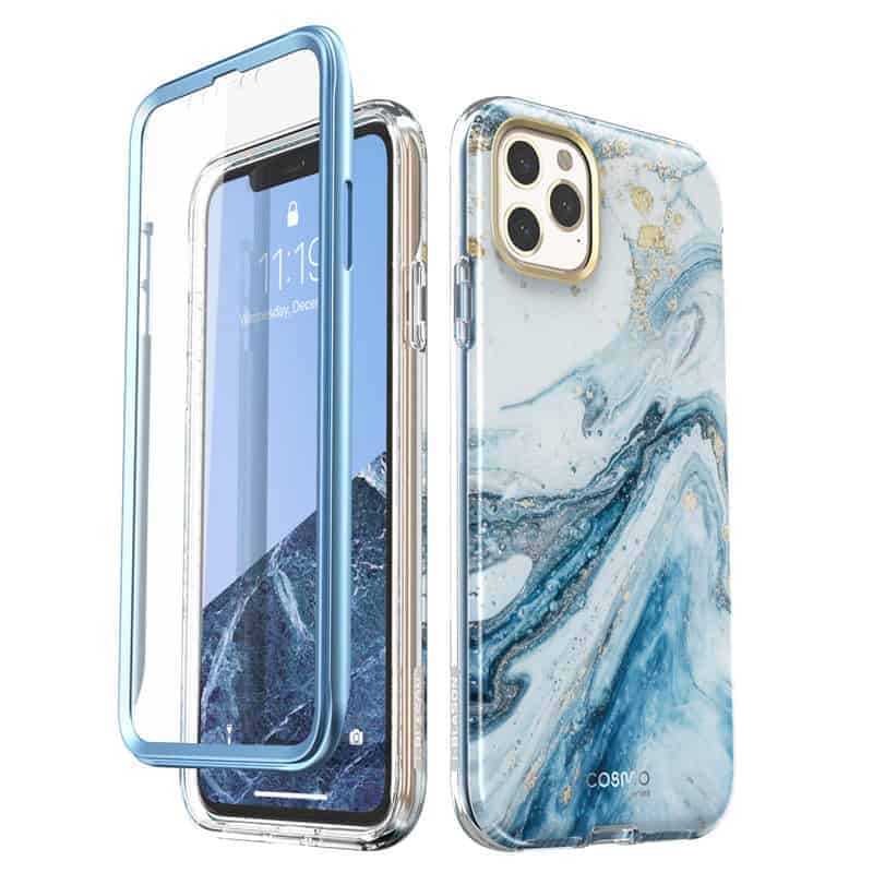 COSMO 360° Backcover Hoesje Met Screen Protector iPhone 11 Pro Max - Marble Blauw 1