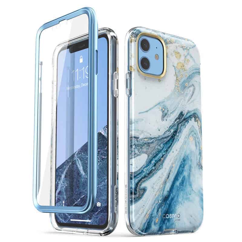 COSMO 360° Backcover Hoesje Met Screen Protector iPhone 11 - Marble Blauw 1