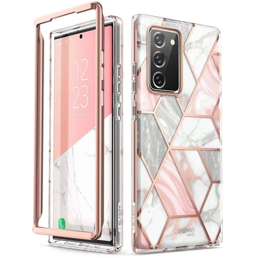 COSMO 360° Backcover Hoesje Met Screen Protector Samsung Galaxy Note 20 - Marble Wit 1