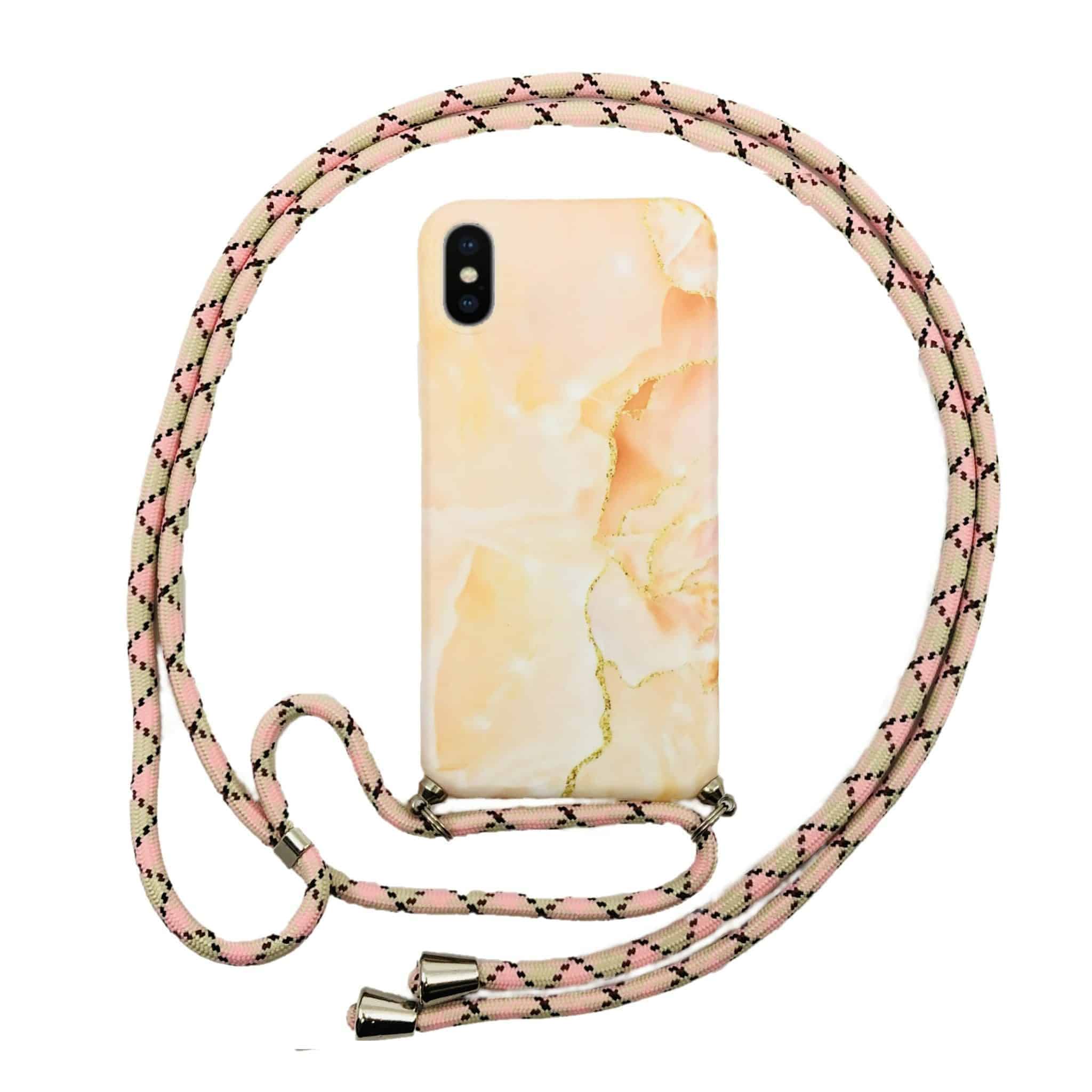 Hoge blootstelling Electrificeren Verslaafd FONU Marmer Back Cover Telefoonhoesje Met Koord iPhone XS / X - Orange Gold