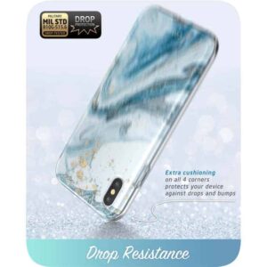 COSMO 360° Backcover Hoesje Met Screen Protector iPhone XS - Marble Blauw 4