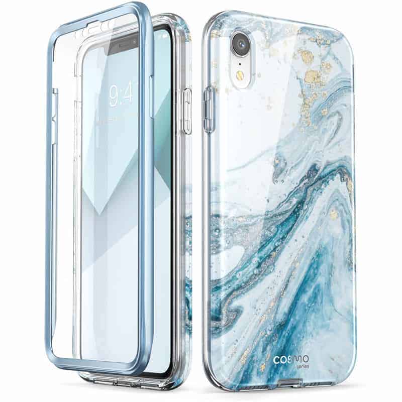 COSMO 360° Backcover Hoesje Met Screen Protector iPhone XR - Marble Blauw 1