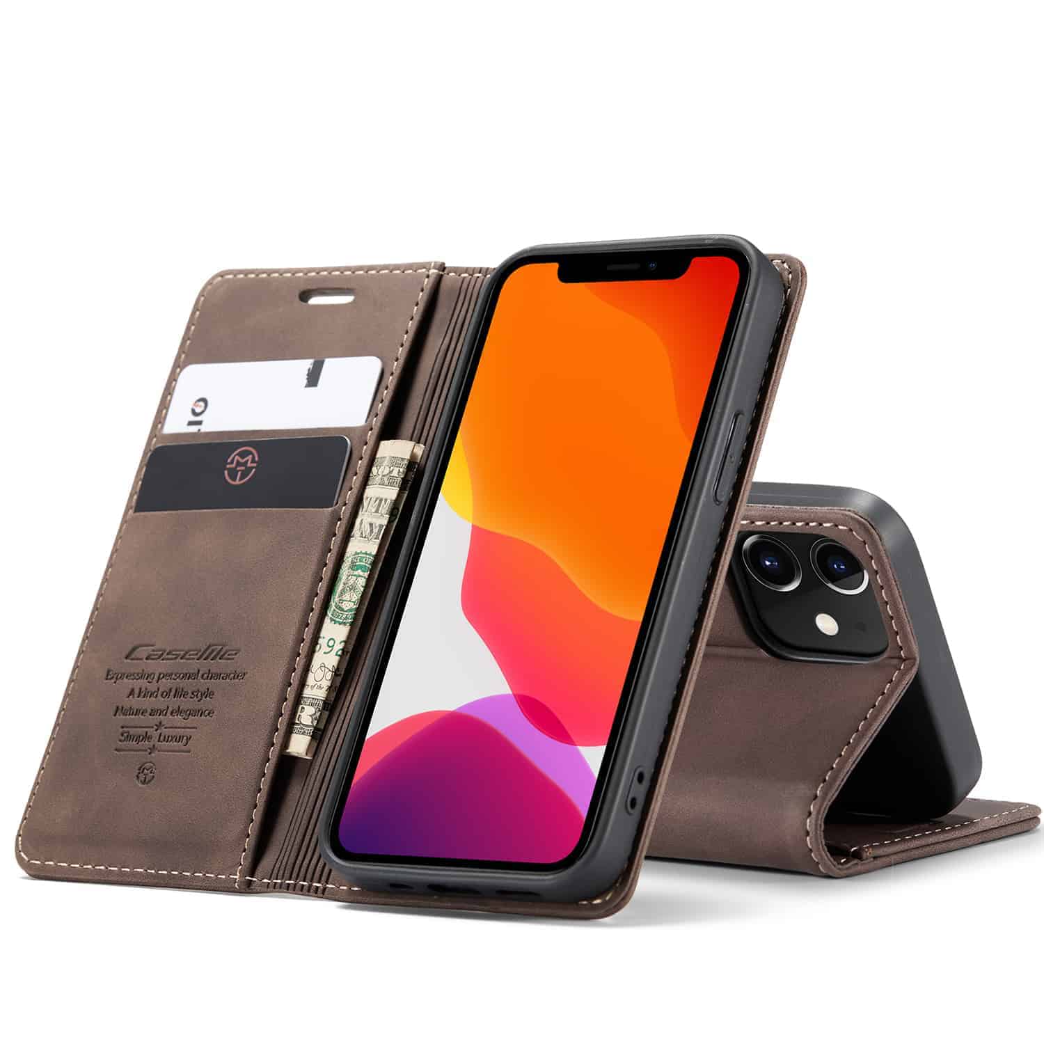 Caseme retro Bookcover iPhone 12 Mini - Donkerbruin