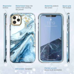 COSMO 360° Backcover Hoesje Met Screen Protector iPhone 11 Pro Max - Marble Blauw 5