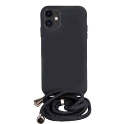 Fonu Siliconen Backcase met Touwtje iPhone 12 Pro en 12 - Zwart