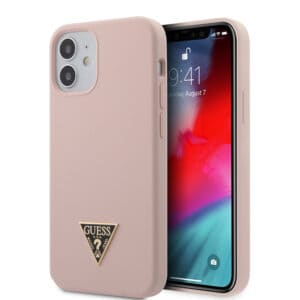 GUESS Triangle Siliconen Back Cover iPhone 12 Mini – Roze