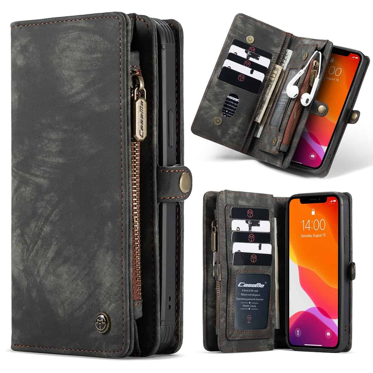 CaseMe Vintage Wallet Case Hoesje iPhone 12 Pro Max - 6.7 inch - Zwart 1