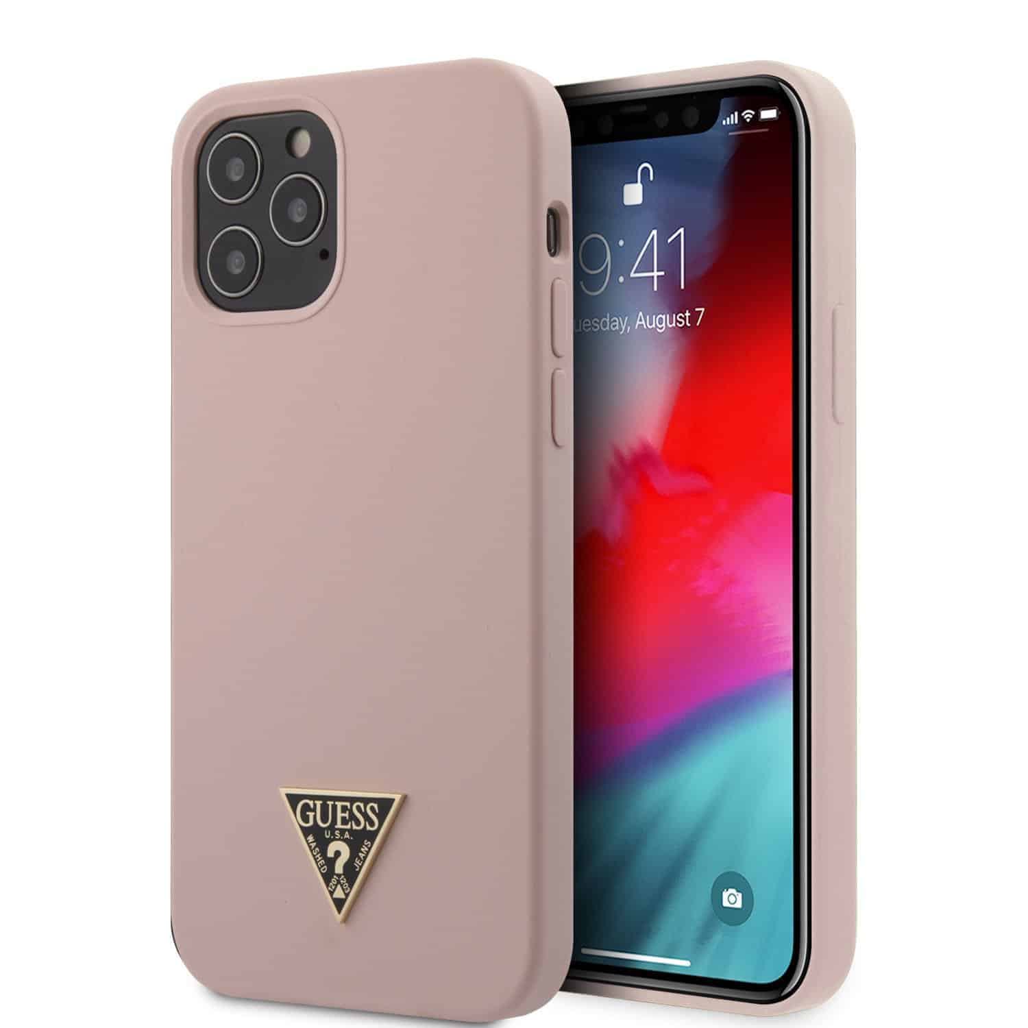 GUESS Triangle Siliconen Backcover Hoesje iPhone 12 iPhone 12 Pro - Roze 1