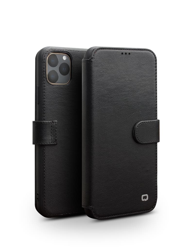 Qialino Luxe Genuine Leather Book Smartphonehoesje iPhone 11 Pro - Zwart