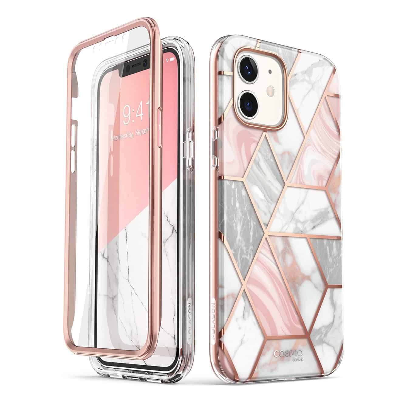 COSMO 360° Backcover Hoesje Met Screen Protector iPhone 12 Mini - Marble Wit 1