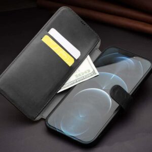 Qialino Luxe Genuine Leather Bookcase Hoesje iPhone 12 Pro Max - Zwart 4