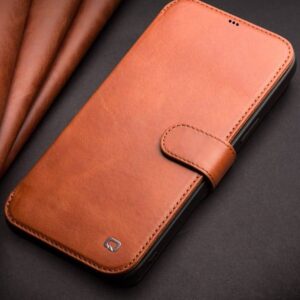 Qialino Luxe Genuine Leather Bookcase Hoesje iPhone 12 Mini - Lichtbruin 6