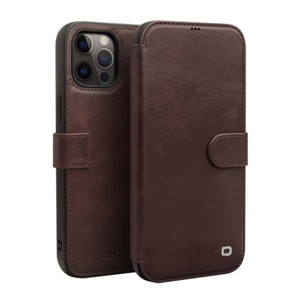 Qialino Luxe Genuine Leather Bookcase Hoesje iPhone 12 Pro Max - Donkerbruin 1