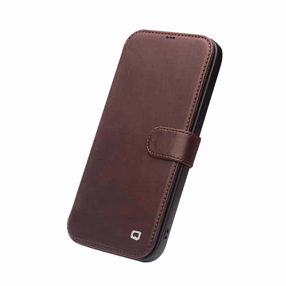 Qialino Luxe Genuine Leather Bookcase Hoesje iPhone XS / X - Donkerbruin