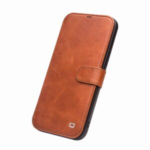 Qialino Luxe Genuine Leather Bookcase Hoesje iPhone 12 Mini - Lichtbruin 4