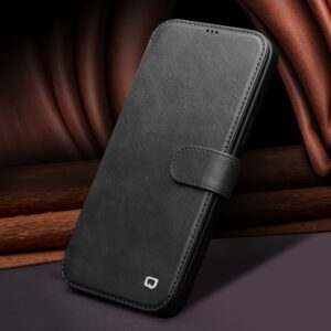 Qialino Luxe Genuine Leather Bookcase Hoesje iPhone 12 Pro Max - Zwart 5