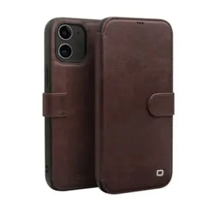Qialino Genuine Leather Bookcase Telefoonhoesje iPhone 12 Mini – Donkerbruin