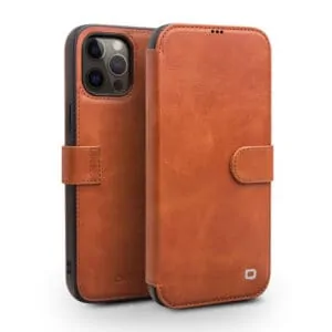 Qialino Genuine Leather Booklet Cover iPhone 12 Pro Max – Lichtbruin