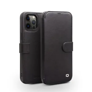 Qialino Genuine Leather Booklet Hoesje iPhone 12 Pro Max – Zwart