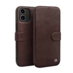 variatie Qialino Genuine Leather Bookcase Telefoonhoesje iPhone 12 Mini – Donkerbruin
