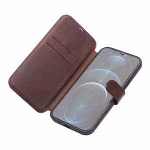 Qialino Luxe Genuine Leather Bookcase Hoesje iPhone 12 Pro Max - Donkerbruin 3