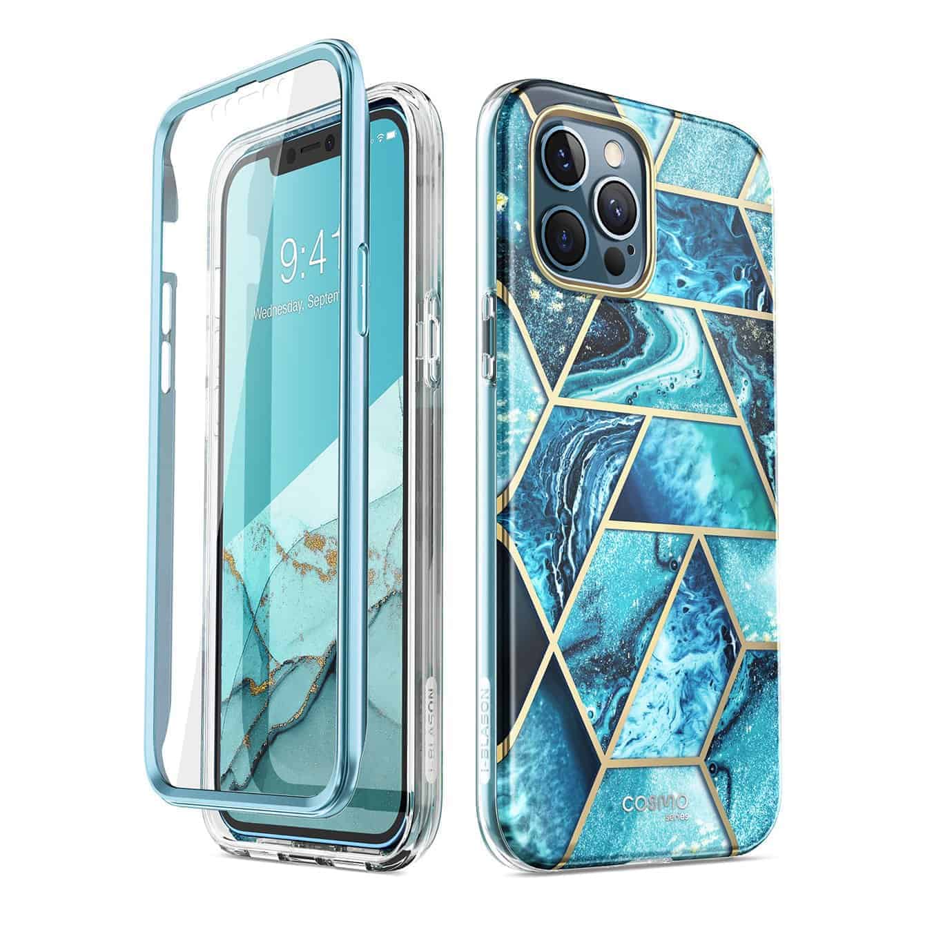 COSMO 360° Backcover Hoesje Met Screen Protector iPhone 12 en iPhone 12 Pro - Marble Ocean 1