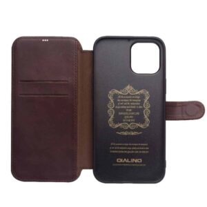 Qialino Luxe Genuine Leather Bookcase Hoesje iPhone 12 Pro Max - Donkerbruin 4