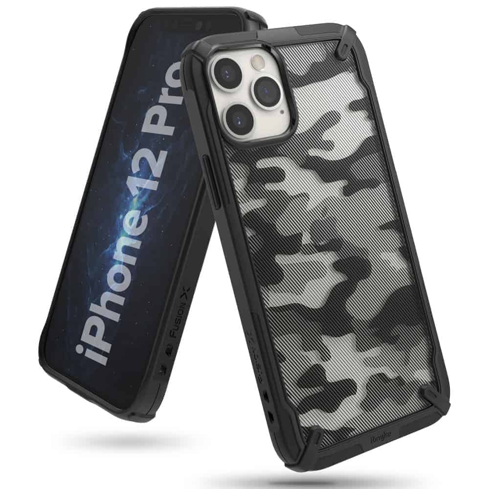 Ringke Fusion X Design Back Case iPhone 12 Pro en 12 - Zwart Camo
