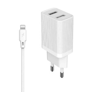 Oplader met 1 Meter Lightning Kabel - 2x USB 2.1A Poort 1