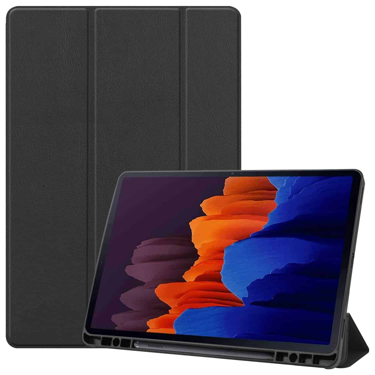 Tri-Fold SmartCase Hoes Samsung Tab S8 Plus - S7 Plus - S7 FE - 12.4 inch - Zwart