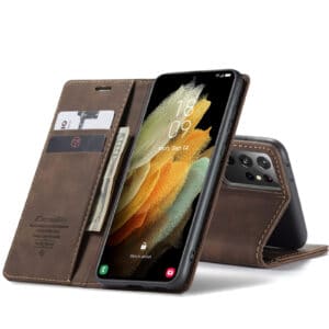 Caseme retro Book Cover Samsung S21 Ultra – Donkerbruin