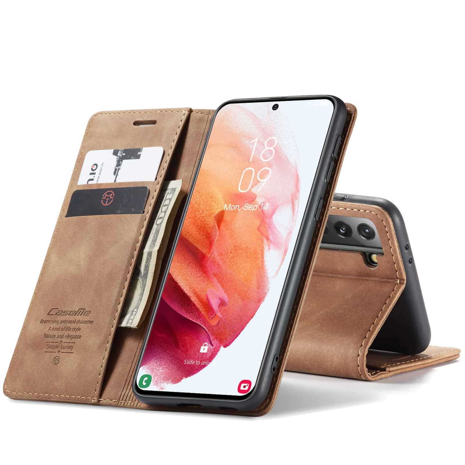 Caseme retro Book Telefoonhoesje Samsung Galaxy S21 Plus - Bruin