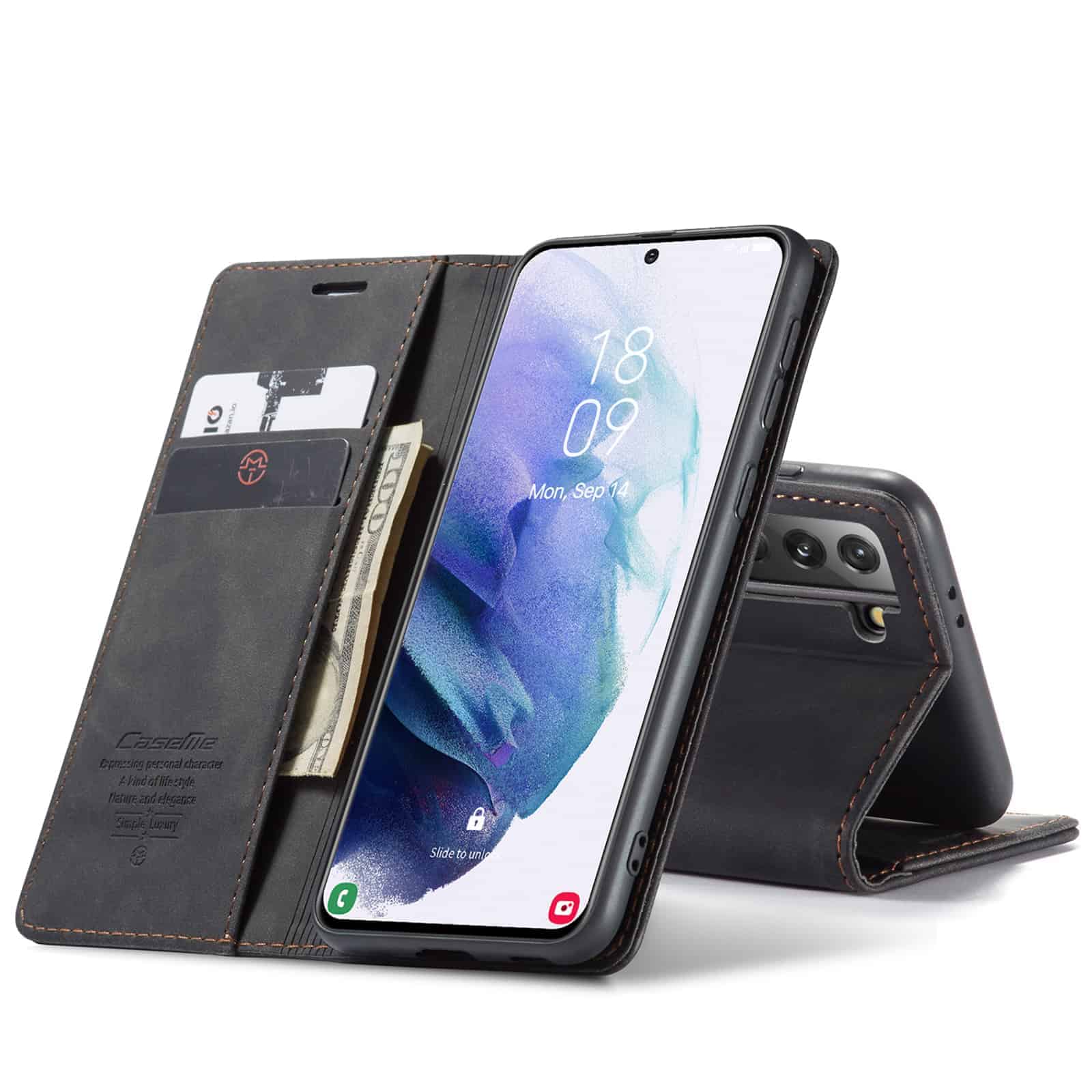 CaseMe Retro Bookcase Hoesje Samsung Galaxy S21 - Zwart 1
