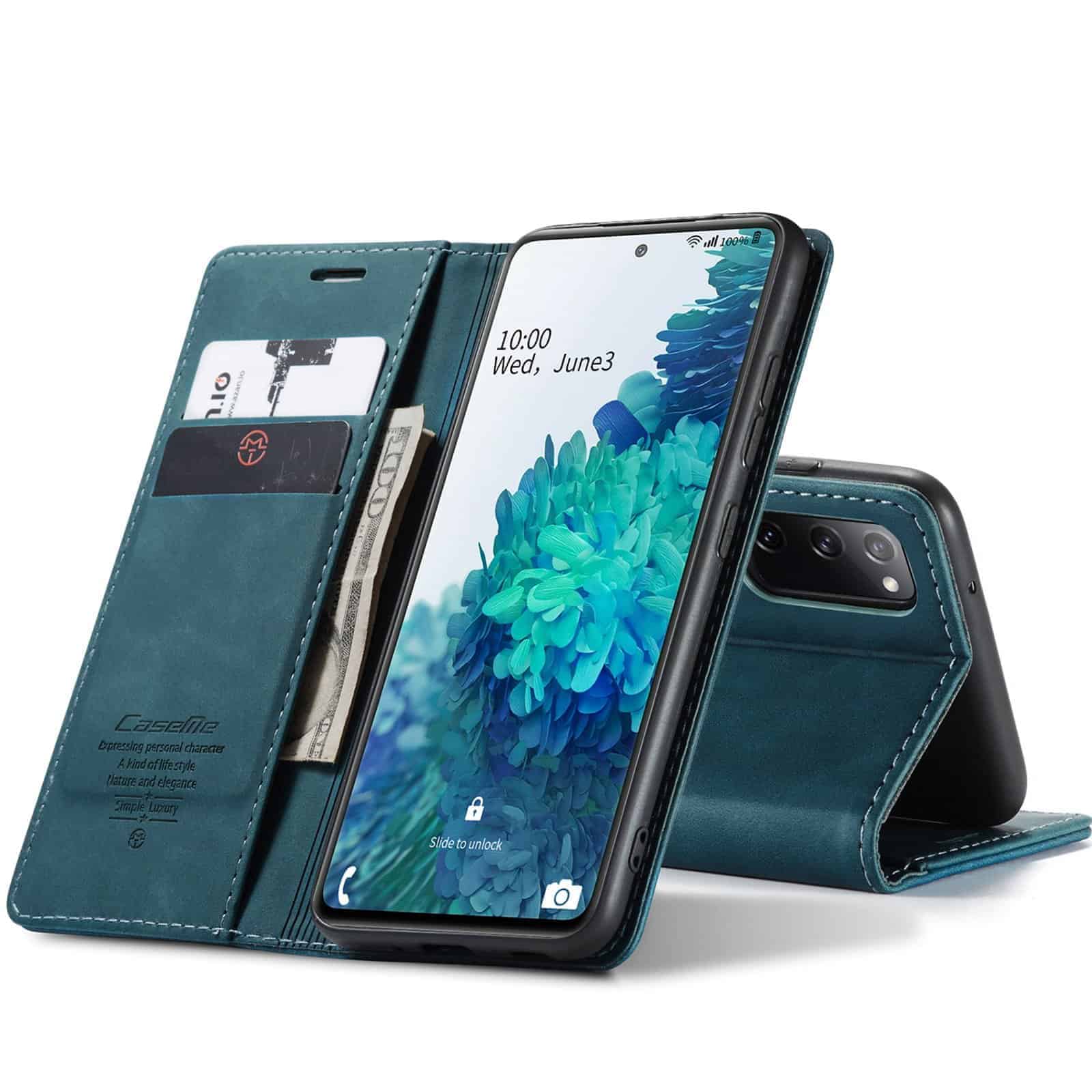 CaseMe Retro Bookcase Hoesje Samsung Galaxy S20 FE (Fan Edition) - Blauw 1