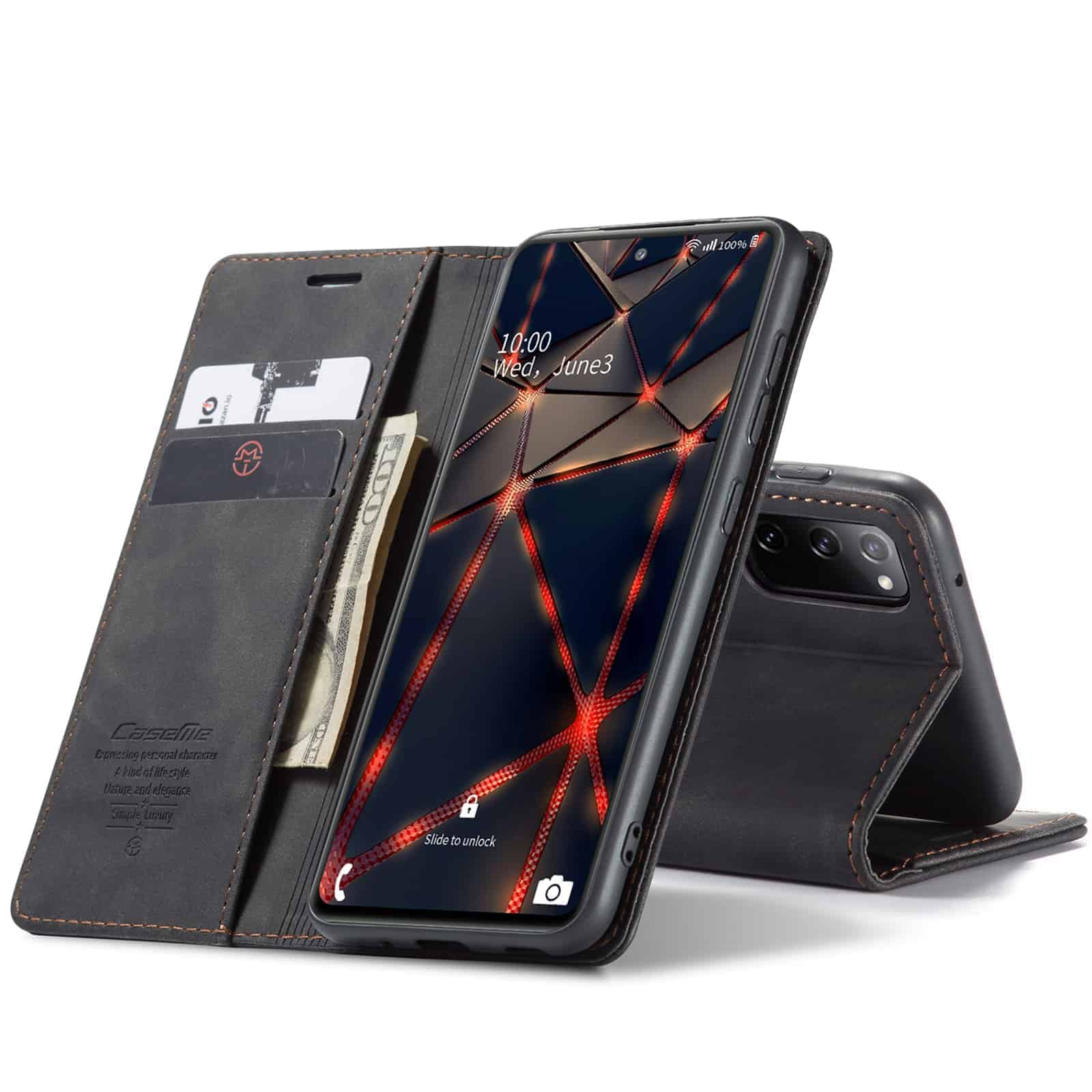 CaseMe Retro Bookcase Hoesje Samsung Galaxy S20 FE (Fan Edition) - Zwart 1