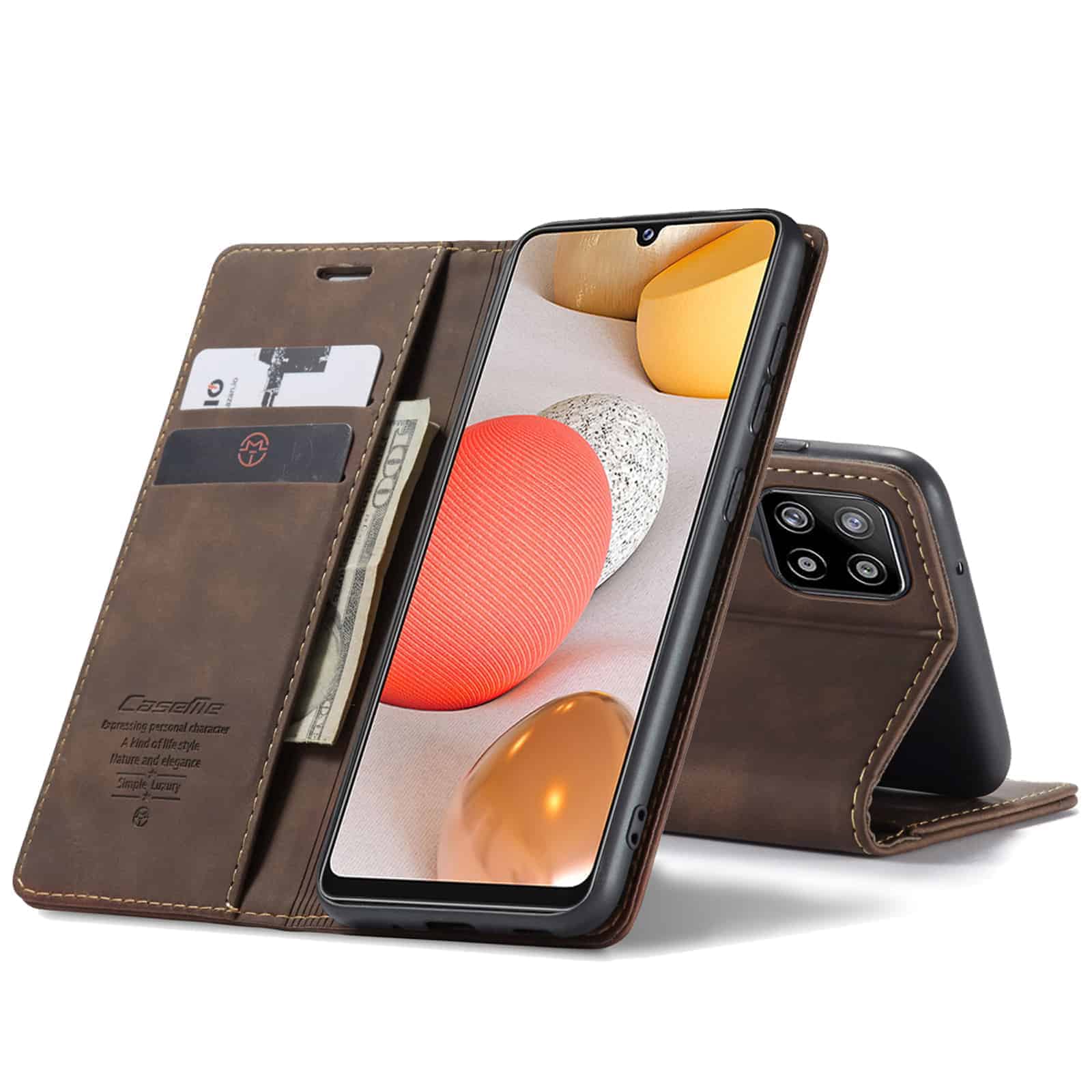 CaseMe Retro Booklet Hoesje Samsung A42 - Donkerbruin