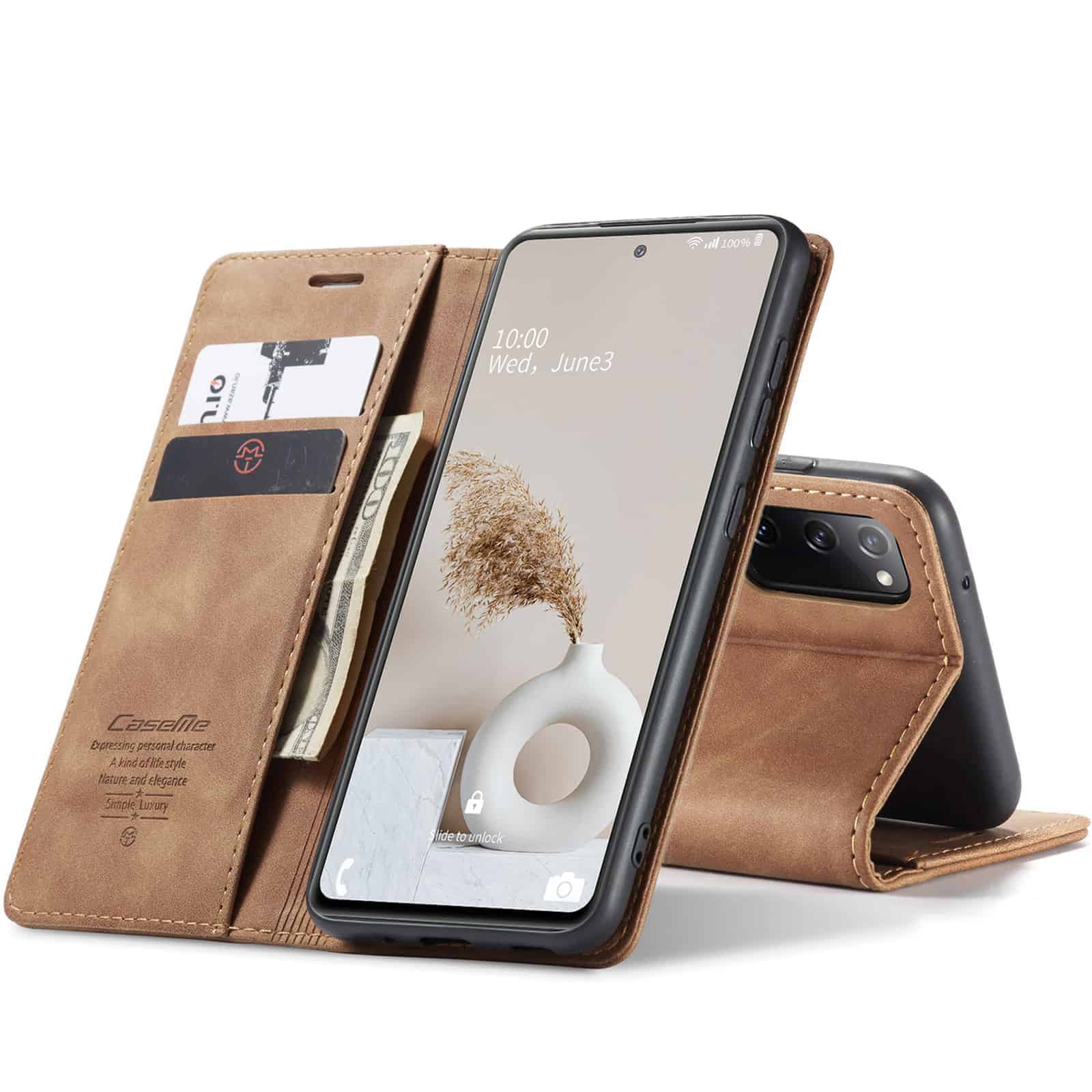 CaseMe Retro Bookcase Hoesje Samsung Galaxy S20 FE (Fan Edition) - Bruin 1